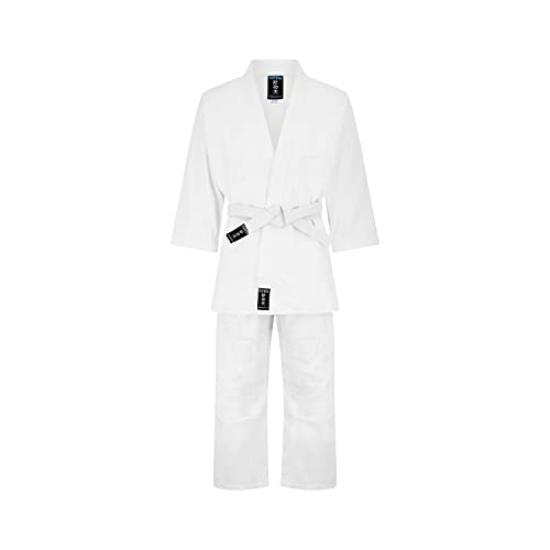 Playwell Uniforme de judo de artes marciales, color blanco, peso medio, 400 g/m², GI - nuevo, blanco, 3/160cm