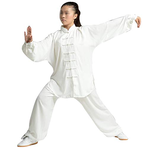 Mujer Unisex Artes Marciales Tai Chi Kung Fu Uniforme Ropa Hebilla Wushu Traje Traje De Dos Piezas Blanco M