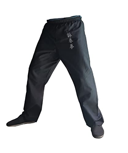 TA0 Pantalones de Kung Fu Pantalón negro para artes marciales Kimono para hombres y mujeres 100% Algodón (Wing Chun, Negro, Talla m)
