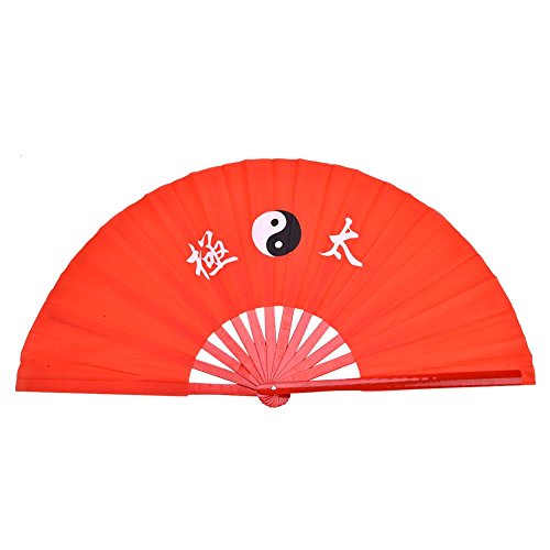 Alomejor Ventilador Chino de Kung fu Tai chi, Ventilador de bambú para Artes Marciales, Ventilador de Mano de dragón (Rojo-Rib)
