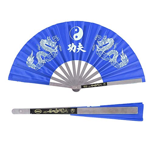 Nikou Tai Chi Fan, Acero Inoxidable Kung Fu Chino Tai Chi Mano Plegable del Arte Formación práctica de la Danza Rendimiento del Ventilador Hombres/Mujeres (Color : Azul)