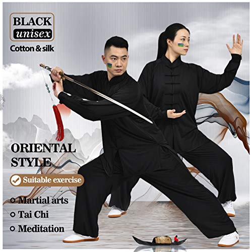 BBLAC 2KEY Artes Marciales Ropa | Unisex Uniforme para Tai Chi y Kung Fu | Tradicional Chino Ropa Está Hecho Leche Seda | Traje Ligero para Meditación y Qigong (A, L)