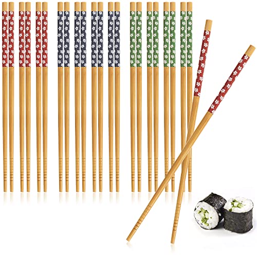 COM-FOUR® 12 pares de palillos de bambú - palillos reutilizables - juego de madera con diseño colorido - cubiertos de bambú, palillos de madera [la selección varía] (12 pares de palillos - de colores)