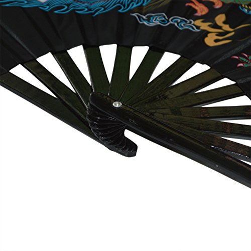 Abanico plegable de bambú, para práctica de artes marciales, estilo chino, Dragon And Phoenix black background