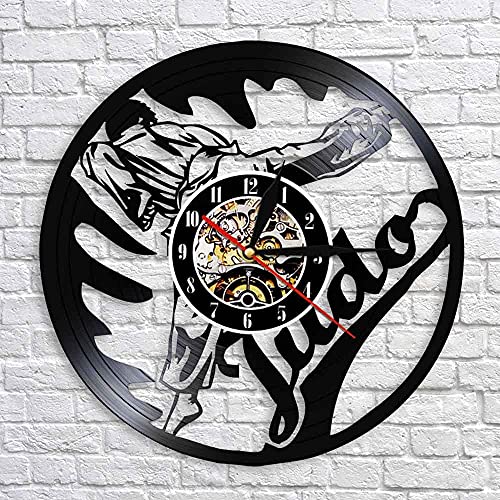 Eld Reloj de Pared de Goma Negra de 30cm del Museo de Artes Marciales Reloj de Pared con Registro de Vinilo de Artes Marciales de Lucha Japonesa Judo Gimnasio Música Arte Reloj de Pared con Registro