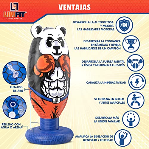LIVIFIT® Panda Punching Ball - Innovador Saco de Boxeo Hinchable para niños y Adultos - | Boxeo | Taekwondo | Fitness | Karate - Se sostiene por sí Mismo con Rebote instantáneo - Regalo útil Ideal